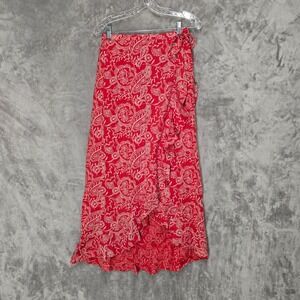 Universal Thread Skirt Women S Red Paisley Faux Wrap Ruffle Maxi Cottage Coastal